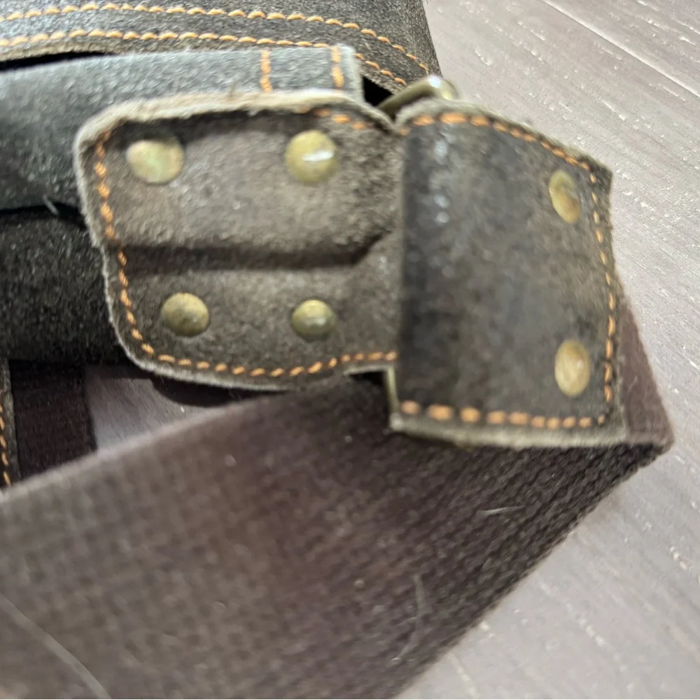 Vintage Brown Leather Rough Suede Messenger Bag Canvas /Leather Strap Men’s